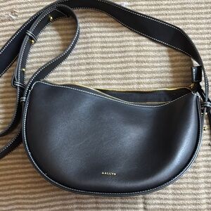 Black Crescent Leather Shoulder Bag